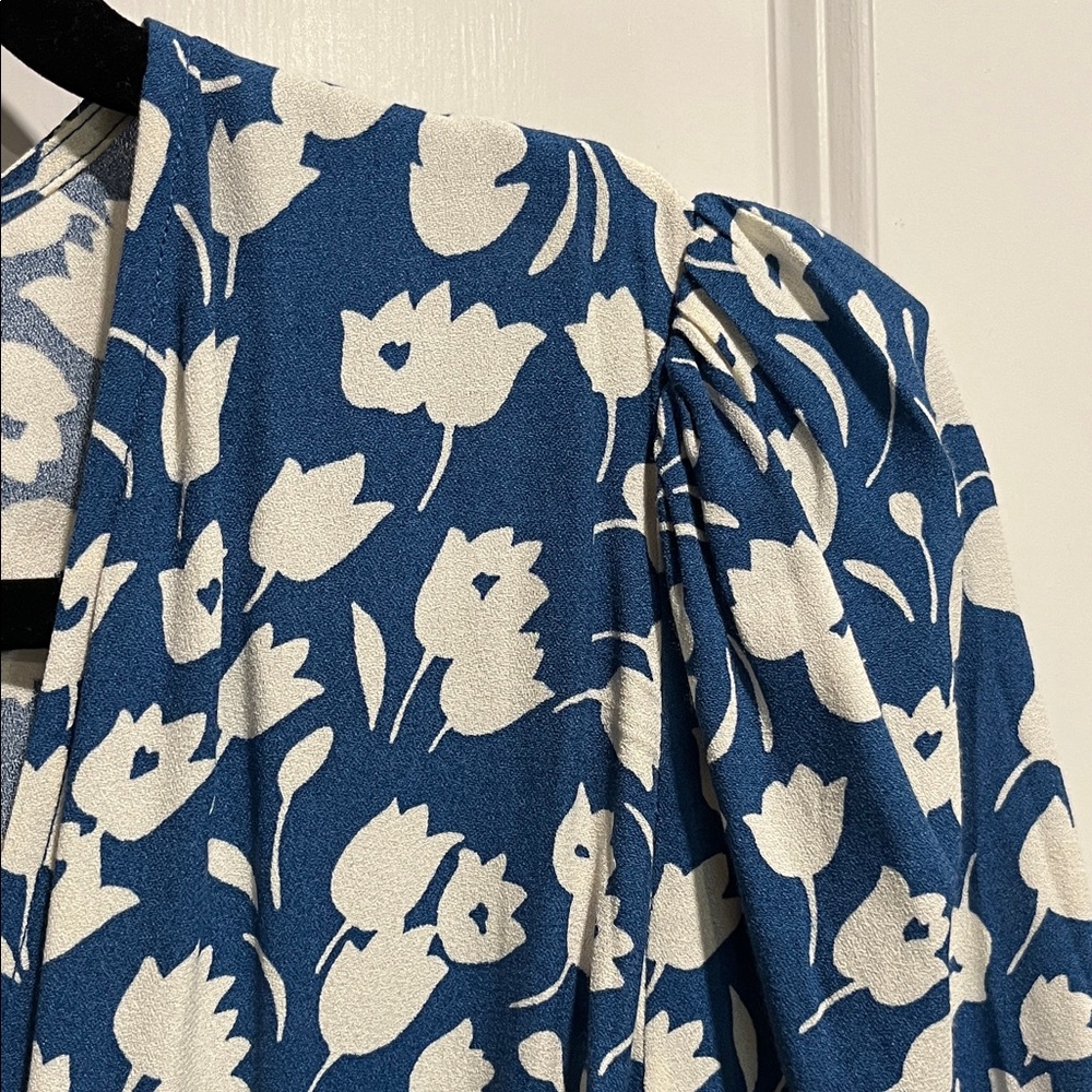 Reformation Blue and White Floral Midi Wrap Dress - Picture 3 of 4